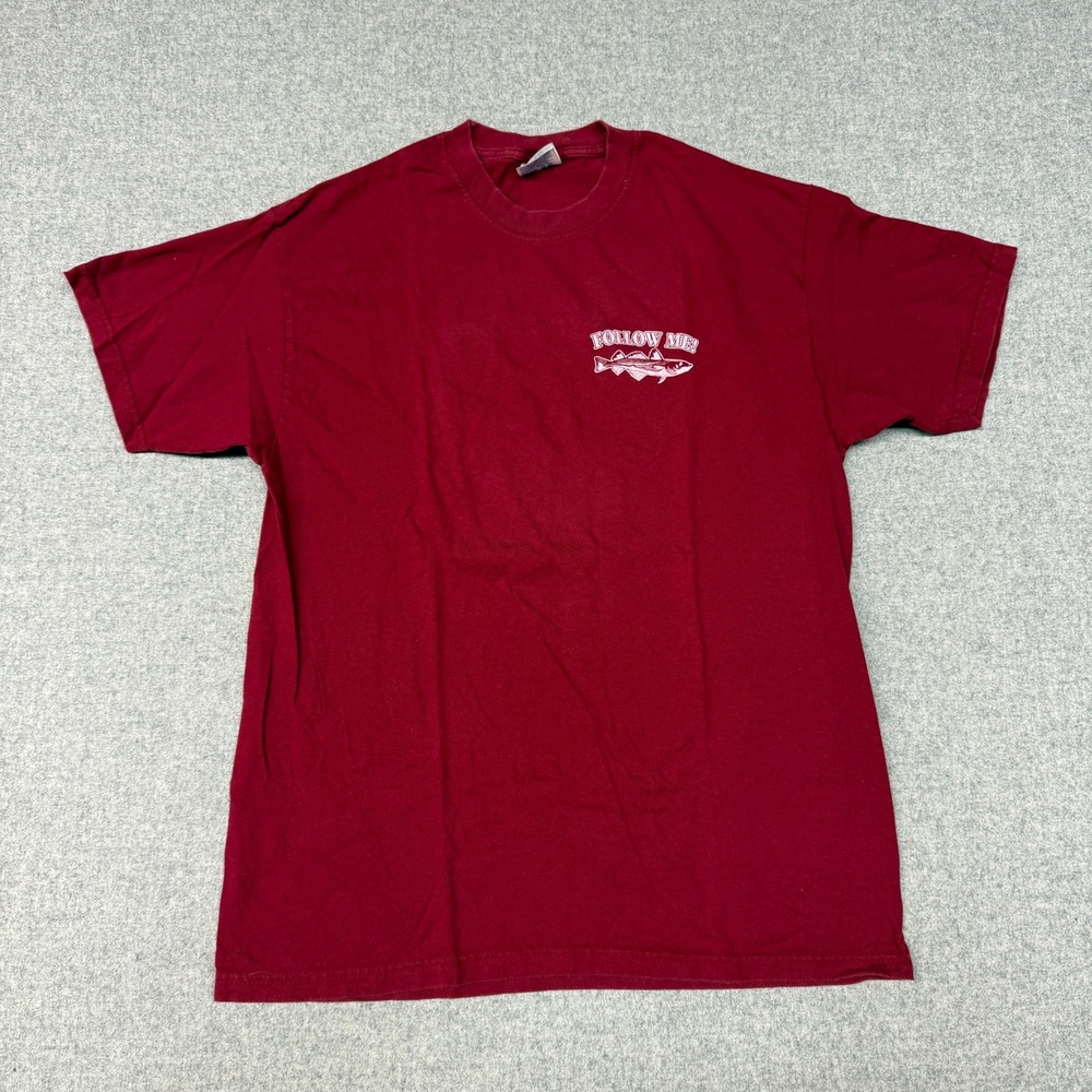 Hanes | No Name Restaurant Boston Fish T-Shirt | L | Burgundy | Graphic Souvenir